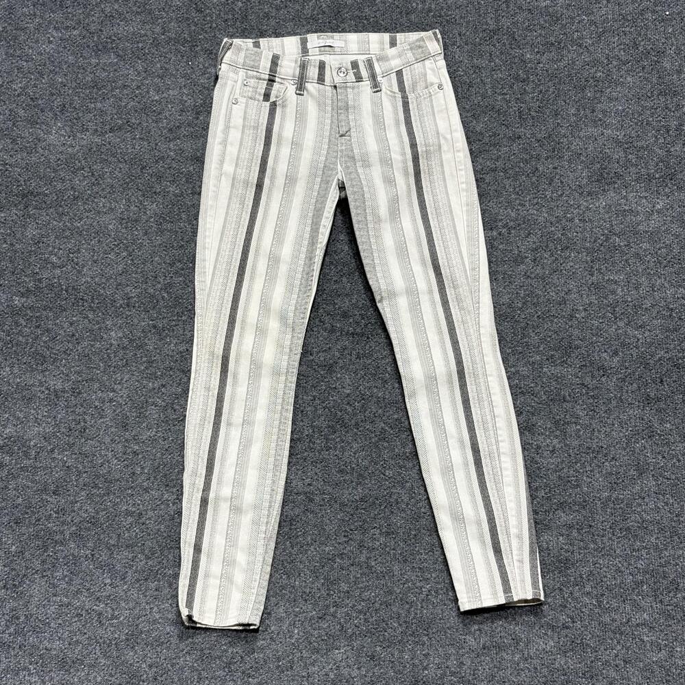7 For All Mankind Jeans Womens 28 Gray White Striped Skinny Stretch Made USA